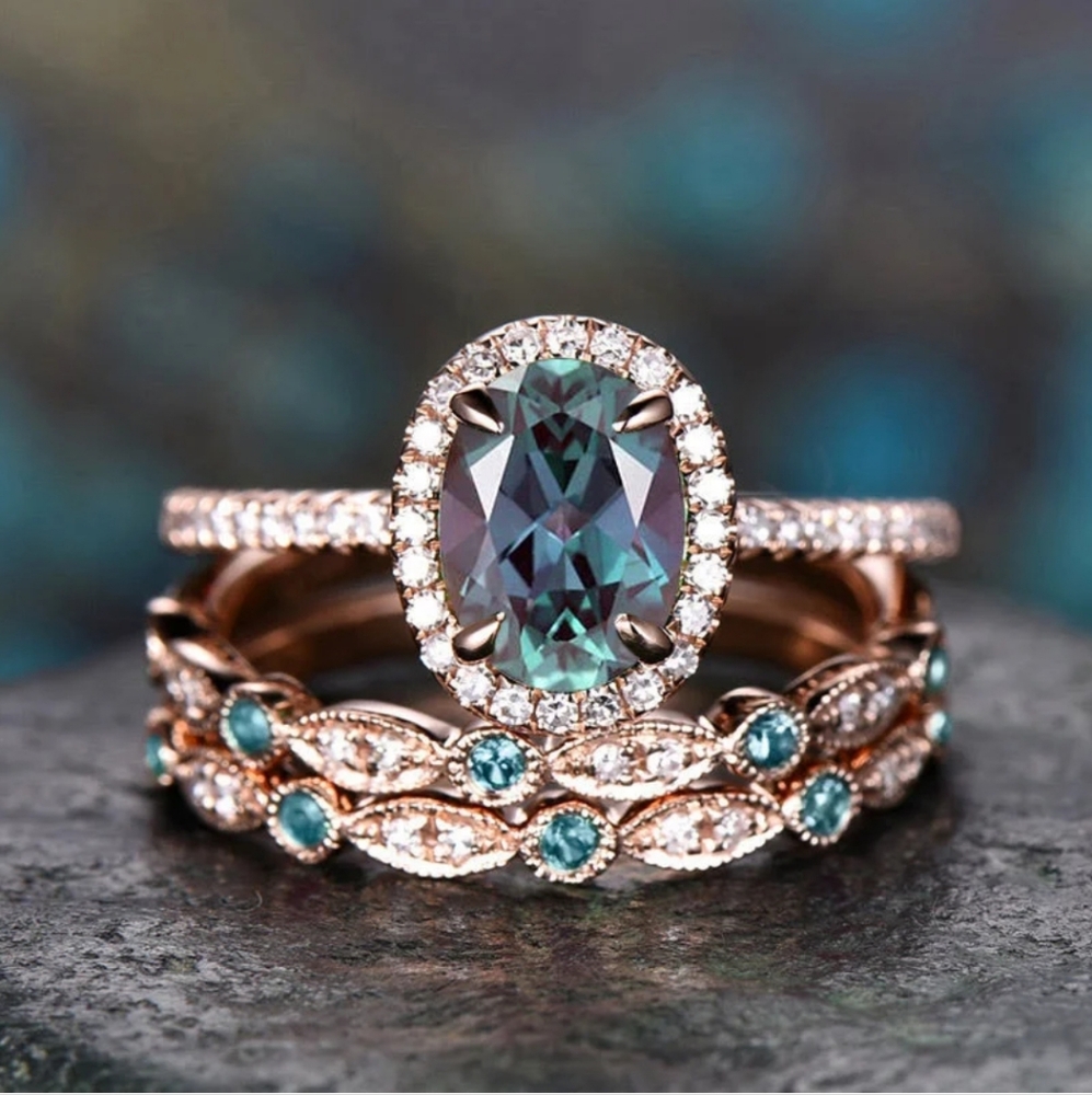Alexandrite 3 Piece Ring Set SIZE 6